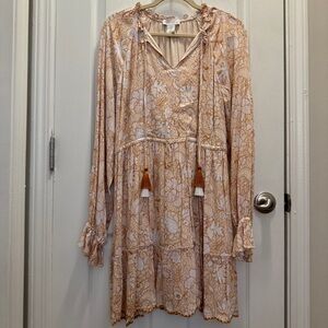 NEW House of Harlow 1960 Floral Mini Dress Orange With Tassel Size Medium